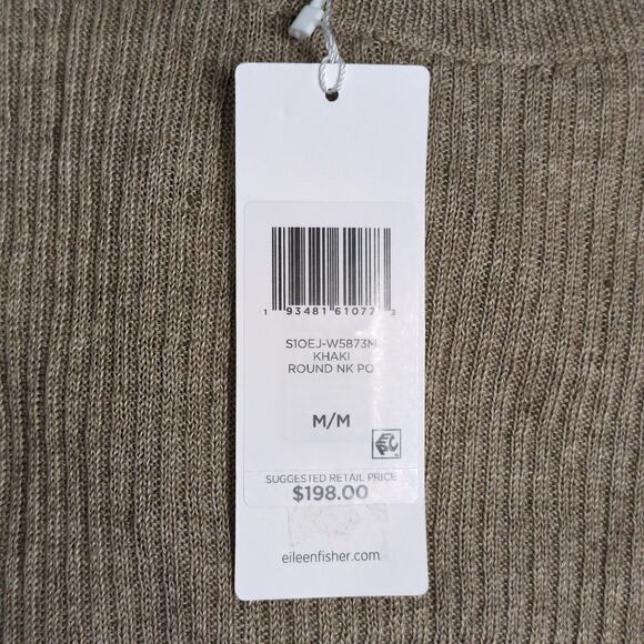 Eileen Fisher Round Neck Pullover Sweater Organic Linen Khaki Ribbed Size M New - Picture 10 of 11